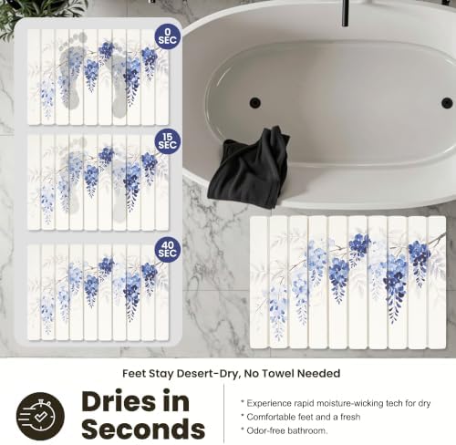 Blue Wisteria Foldable Stone Bath Mat, Absorbent Stone Bathroom Shower Mat - Image 2