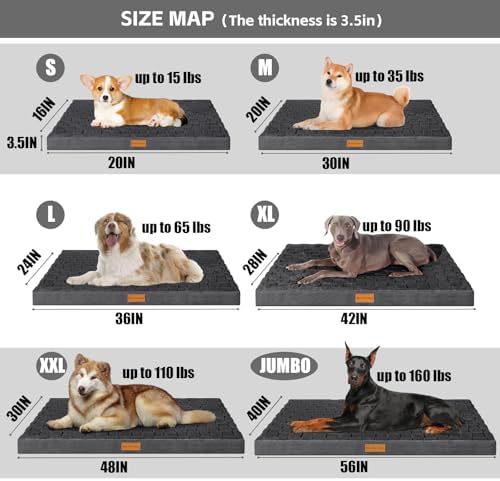 Patas Lague Orthopedic Large Dog Bed Pet Crate Mat 56''X40'' Dark Grey - Image 5