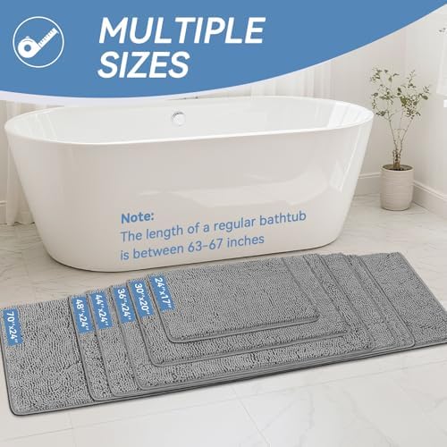 Bcoimo Bath Rug Mat, 36x24 Chenille Non Slip Gray Bathroom Floor Shower Mats - Image 2