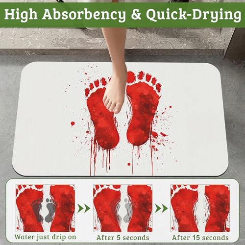 Red Footprints Bath Mat Non-Slip Bathroom Rugs, Rubber Backing Absorbent Quick - Image 4