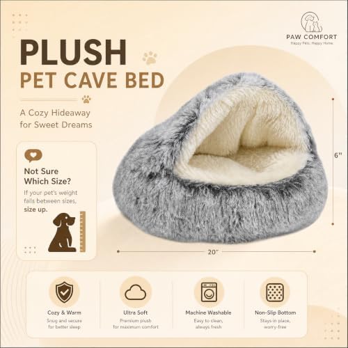 ShinHye Cat Bed Round Plush Fluffy Hooded Cat Bed Cave, Cozy - Image 2