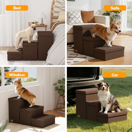 3-Step Wide Dog Stairs with Storage 18" H, Non-Slip Sturdy Pet Steps - Image 3