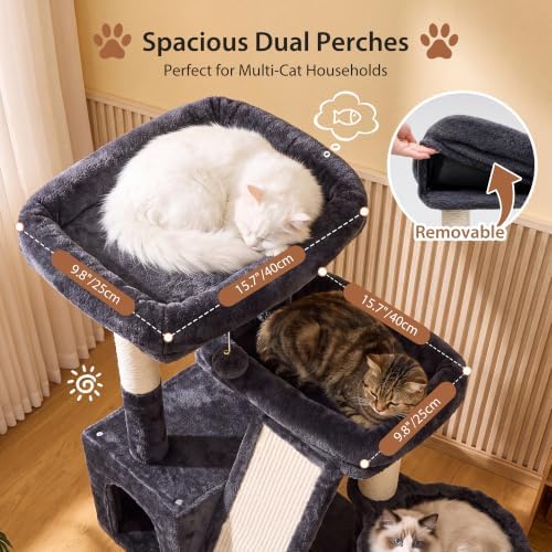 Heybly Compact Cat Tree with Big Scratcher, Stable Cat Tower HCT206SG - Image 2