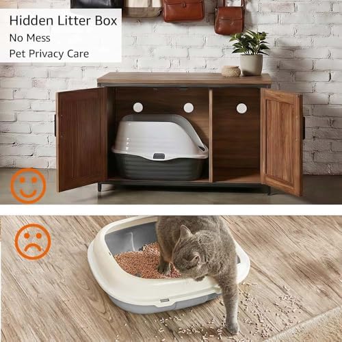 unipaws Top Opening Cat Litter Box Enclosure Furniture, Flip Top Design - Image 2