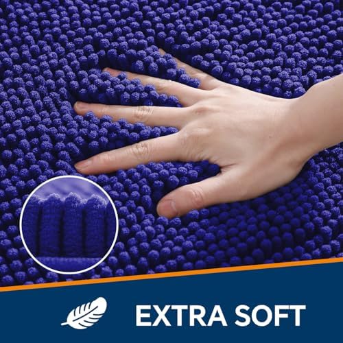 Chenille Bathroom Rug 24"x36" Royal Blue, Non-Slip Plush Bath Mat - Image 3