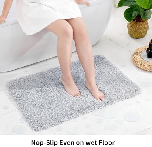 Disolla Silver Grey Bathroom Rugs 24x36, Non-Slip Plush Thick Bath Mat - Image 3