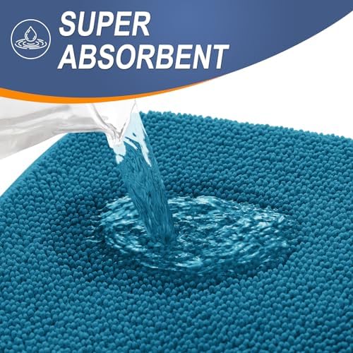 OLANLY Memory Foam Bathroom Runner Rugs 59x20, Long Bath Mats, Peacock Blue - Image 3