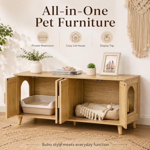 Homhedy Boho Cat Litter Box Enclosure - Image 4