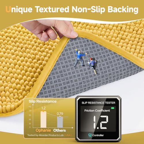 Ophanie Yellow Bathroom Rugs 34x21, Soft Chenille Bath Mat, Non Slip Absorbent - Image 4