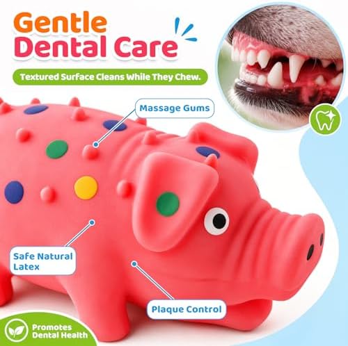 POPLAY 3 PCS Squeaky Latex Grunting Pig Dog Toys, 4 Inch Durable Rubber - Image 4