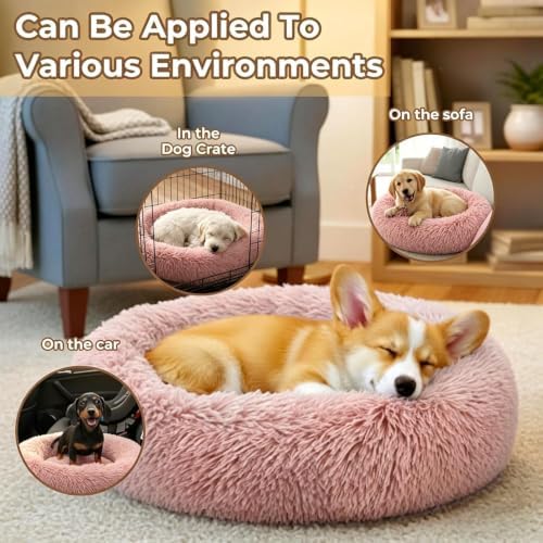 Calming Large Donut Dog and Cat Bed, Anti-Anxiety Round Soft Fluffy Plush Faux - Image 5
