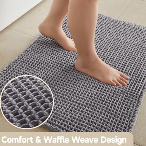 TYUU Waffle Runner Rug Bathroom, Long Boho Bath Mat, 60x24 Grey - Image 3