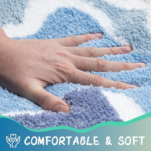 Blue Coastal Bathroom Rugs Ultra Fluffy Plush Super Absorbent - Image 3
