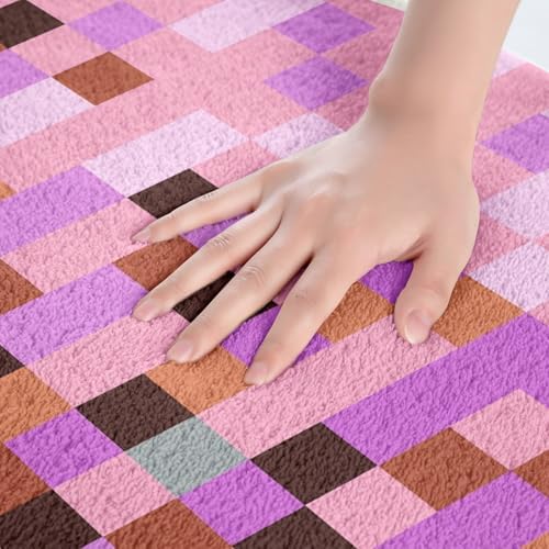 Pixel Grid Theme Bathroom Rugs Video Gaming Blocks Decor Shaggy Absorbent Floor - Image 4