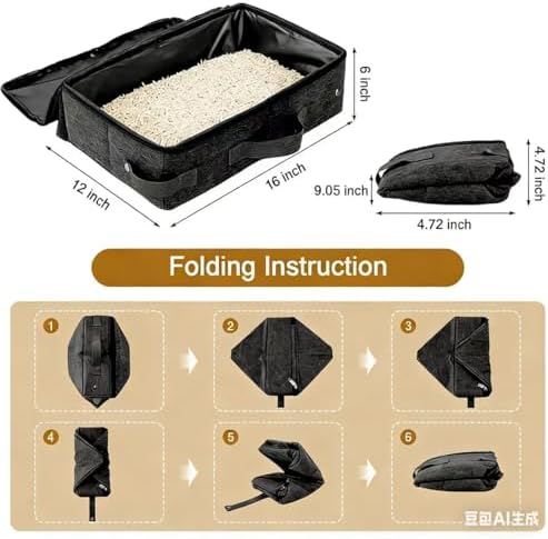 Foldable Cat Litter Box with Lid, Collapsible Travel Litter Box - Image 2
