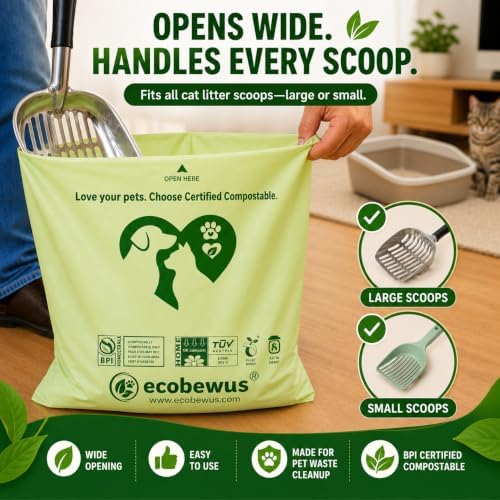 Certified Compostable Cat Litter Waste Bags, BPI Certified 16" x 12", Unscented - Image 3