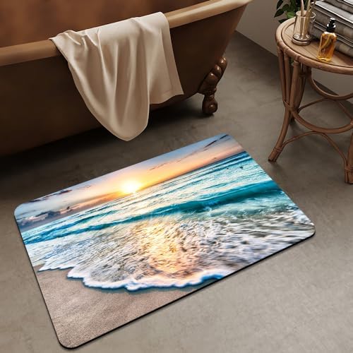 Bath Mat Rug, Sunset on Island Beach Non Slip Quick Dry Super Absorbent Thin - Image 3