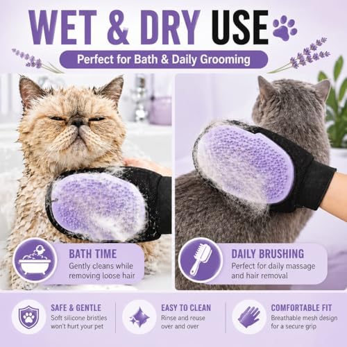 Pet Grooming Gloves for Dogs & Cats – Double Sided Deshedding Glove, Hair - Image 3
