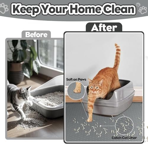Kalolary Cat Litter Box Mats, Large 34" x 22" Silicone Cat Mat - Image 2