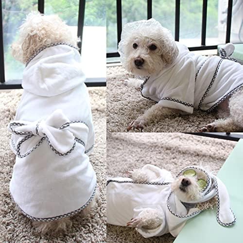 Dog Bathrobe, Microfiber Fast Drying Absorbent Hooded Bath Towel White - Image 6