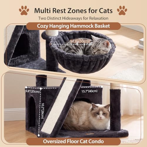 Heybly Compact Cat Tree with Big Scratcher, Stable Cat Tower HCT206SG - Image 3