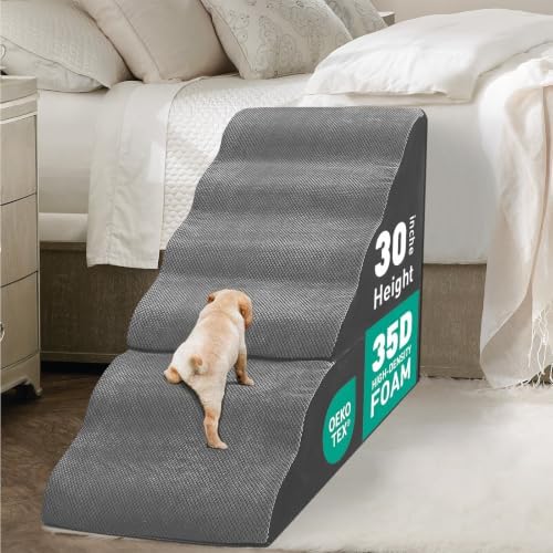 Dog Stairs for High Beds 30-36 Inches Tall, 6-Step Pet Stairs for Small Medium by MALOROY