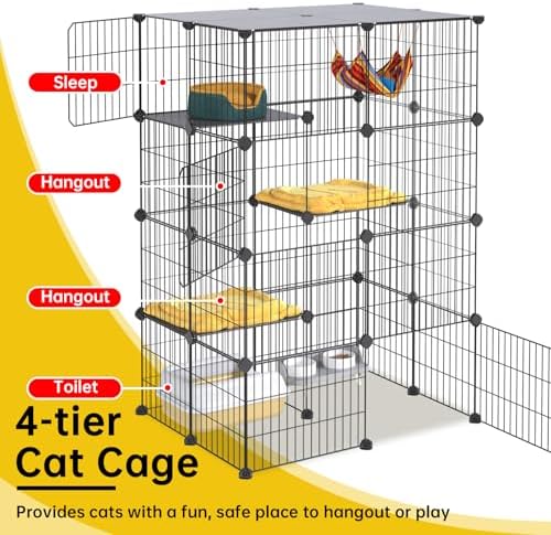 Oneluck 4-Tier Cat Cage for Indoor Cats 47.2-Inch Large Detachable Metal Wire - Image 3