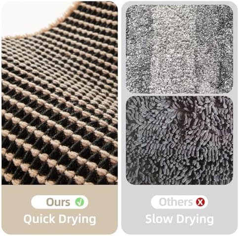 TYUU Waffle Runner Rug Bathroom, Long Boho Bath Mat, 72x24 Khaki & Black - Image 6