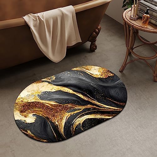 Black Grey Gold Marble Texture Super Absorbent Quick-Drying Bathroom Mat Rug - Image 2