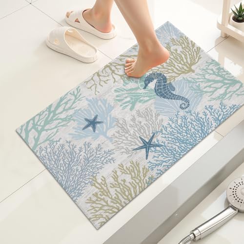 Giwawa Summer Coral Bath Rug Coastal Starfish Bathtub Mat Extra Soft Washable - Image 2