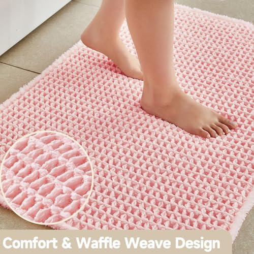 TYUU Waffle Bath Mat, Cute Bathroom Rugs Non Slip, 36x24 Light Peachy Pink - Image 4