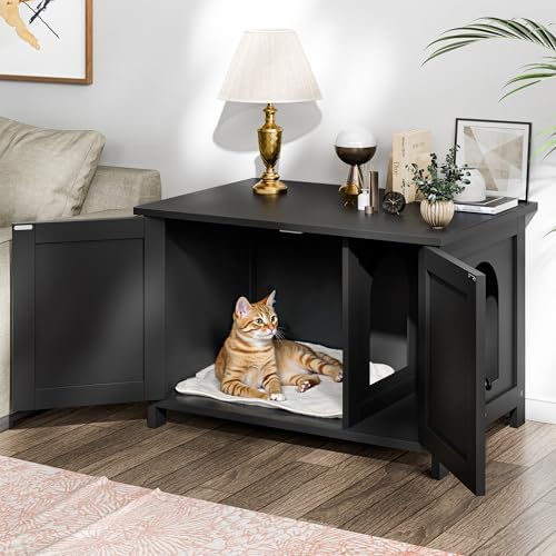 Shintenchi Cat Litter Box Enclosure, Litter Box Furniture Cabinet Hidden - Image 2