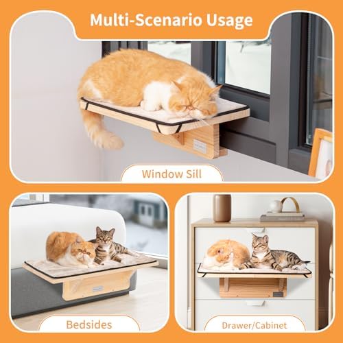 Petsfit 2 Cats Design Cat Window Perch, Natural Wood - Image 2
