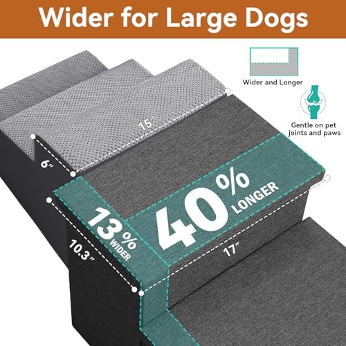Zerbuger Dog Stairs with Storage, Dark Grey 3 Steps Dog Ramp no Condo - Image 5