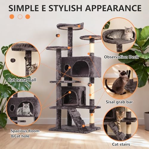 BestPet | 54" Cat Tree Tower | Purple Gray | Sturdy Multi-Level Cat Tree - Image 6