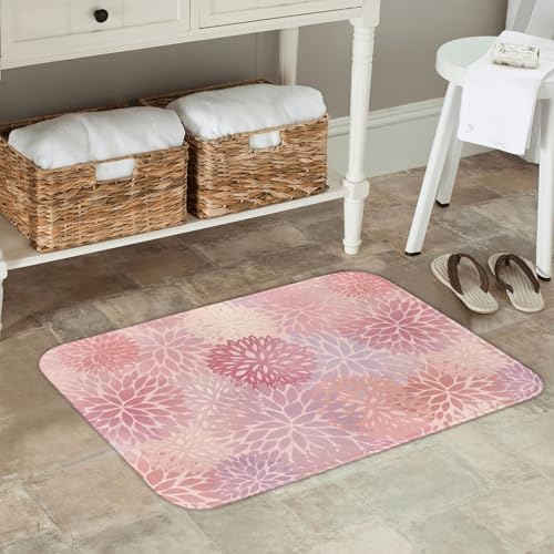 Pink Chrysanthemum Floral Bath Mat 24x16 Inch Non-Slip Soft Microfiber Bathroom - Image 2