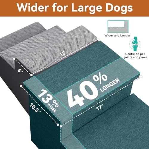 Zerbuger Dog Stairs with Storage, Dark Green 3 Steps Dog Ramp no Condo - Image 5