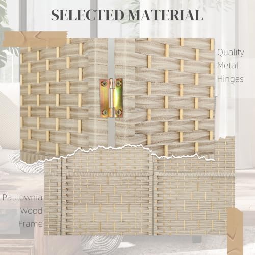 HOMCOM 4 Panel Room Divider 6 Ft Privacy Screen Hand-Woven Washed Oak - Image 5