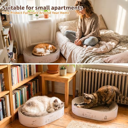 PatiencET 2-in-1 Oval Cat Scratcher Bed, Cardboard Lounger Scratch Bowl - Image 5