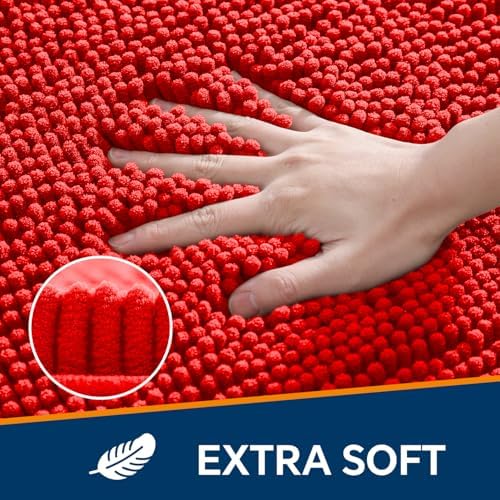 Chenille Bathroom Rug 30"x50" Red, Large Plush Bath Mat - Image 3