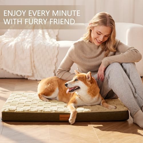 Patas Lague Orthopedic Dog Bed Washable Pet Crate Mat 30''X20'' Camel - Image 2