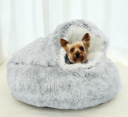 Dog Cave Bed for Small Dogs Cats Pets, Anti Anxiety Calming Plush Dog Beds - Image 2