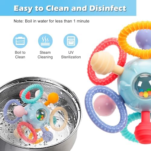 Baby Montessori Sensory Teething Toy 0-6 6-12 Months, Teether Ball & Rattle - Image 4