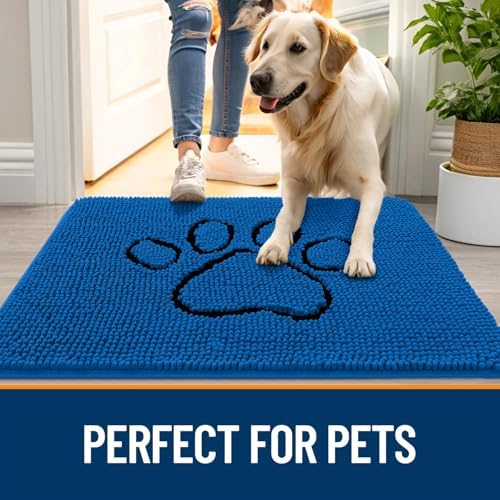 OLANLY Dog Door Mat for Muddy Paws 30x20, Paw Print Design Chenille Mud Mat - Image 6