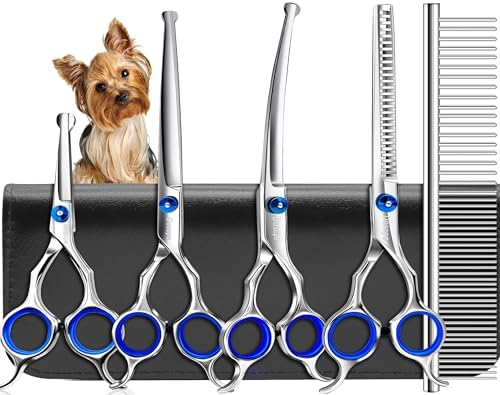 6 in 1 Professional Dog Grooming Scissors Set Pet Hair Cutting Shears Kit by Doscpe