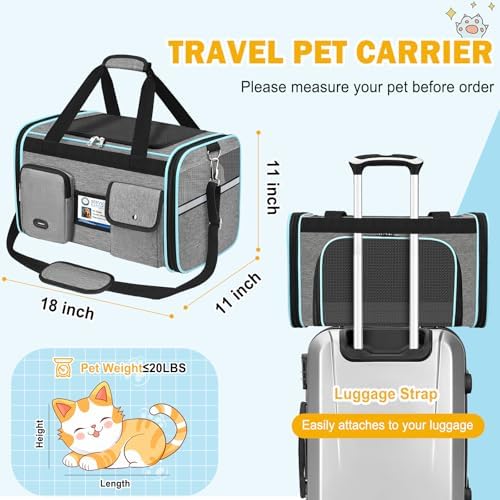 HUANLANG Large Cat Carrier Soft Sided Travel Pet Carrier Airline Approved - Image 5