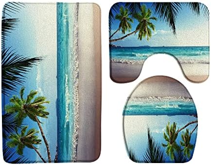 AMFD 3 Pieces Beach View Bath Mat Ocean Beach Hawaiian Tropical Palm Tree by AMFD