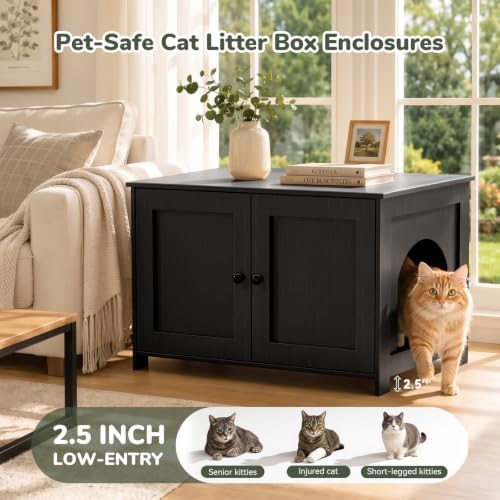 Hidden Cat Litter Box Enclosure Furniture, Dog Proof Kitty Washroom Cabinet - Image 2