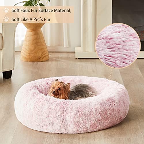 WNPETHOME Small Pink Round Calming Dog Bed Cat Bed - Image 2