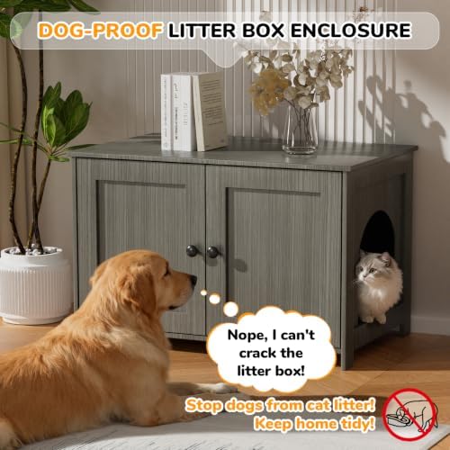 Cat Litter Box Enclosure Furniture Dog Proof, Hidden Kitty Washroom Cabinet Low - Image 2